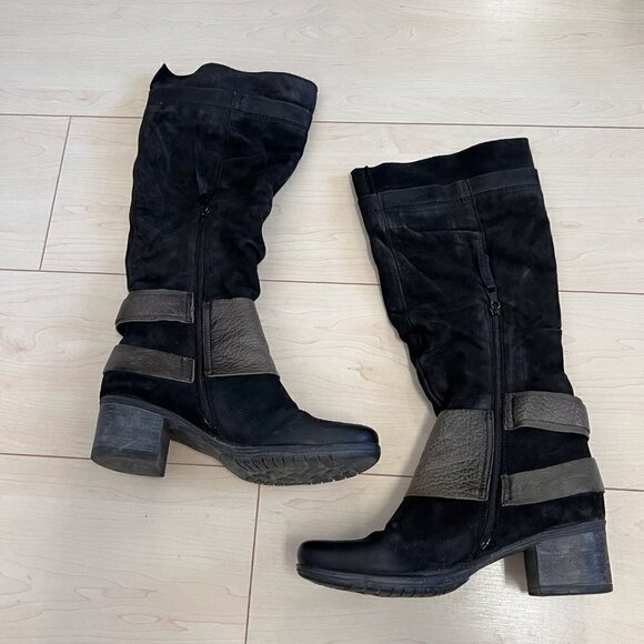 MJUS Knee High Black Suede Boots With Grey Harness Detail Sz 40 - Picture 2 of 12